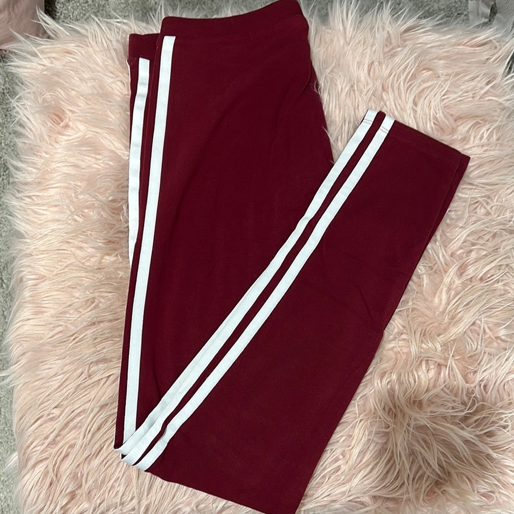 Adidas Originals Burgundy Leggings with White Stripes